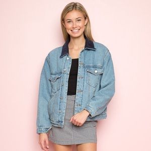 oversized shaine denim jacket with sherpa